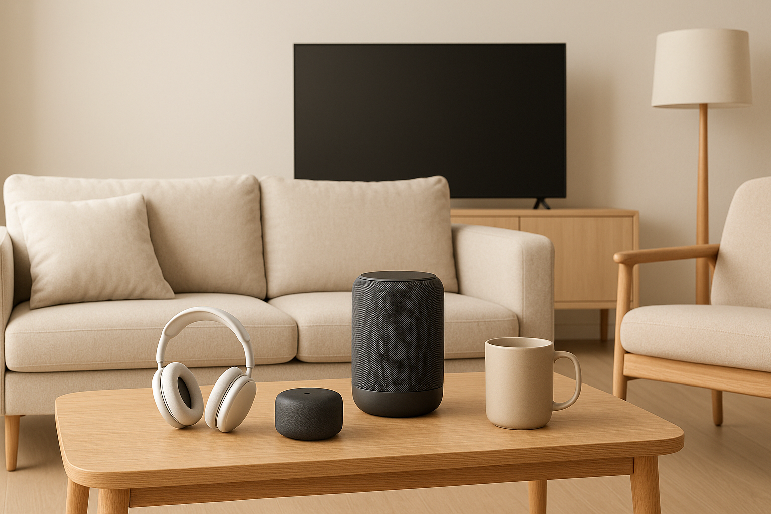 Modern living room with tech gadgets